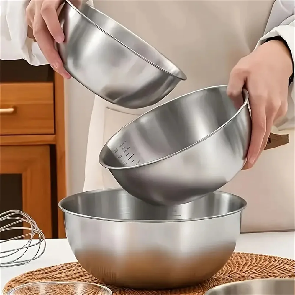 Baking Kitchen Set - ชุดชามผสมสแตนเลสสตีล 2026 พร้อมสเกล ภาชนะเก็บอาหาร สำหรับทำอาหารและอบขนม ความจุขนาดใหญ่