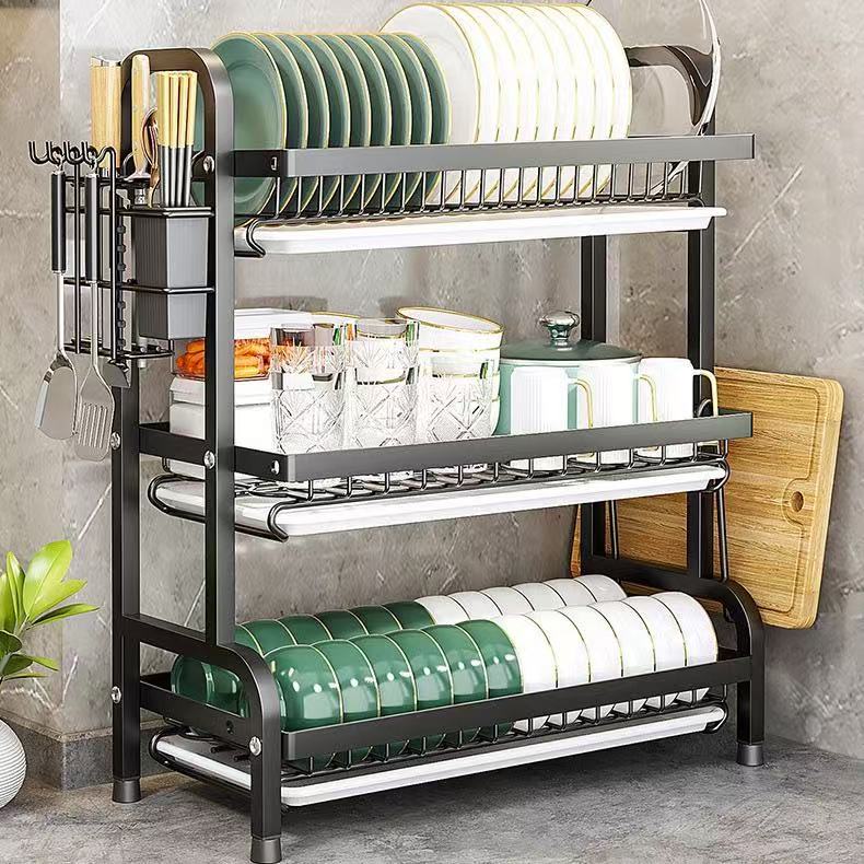 Kitchen Baking Rack - ชั้นวางของในครัวแบบหลายชั้น ชั้นวางสำหรับอบขนม ชั้นวางสำหรับนึ่ง ที่จัดระเบียบสำหรับวางกระทะและถ้วย ช่วยประหยัดพื้นที่บนเคาน์เตอร์ สีดำ